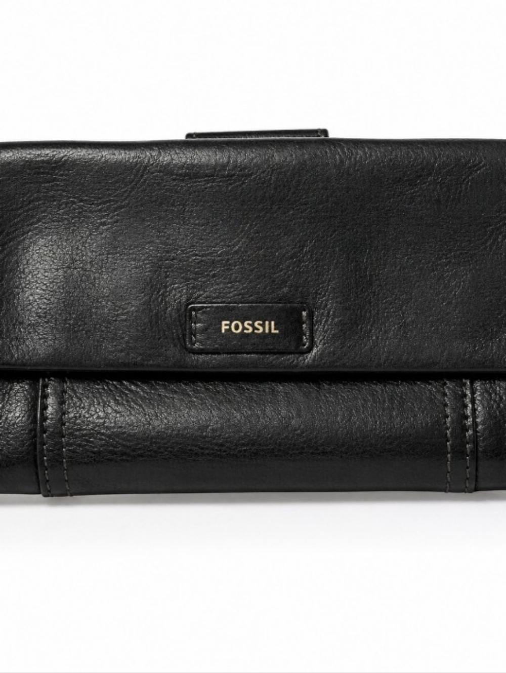 Fossil Black Leather Bifold Wallet Snap Tab Zip Coin Organizer
